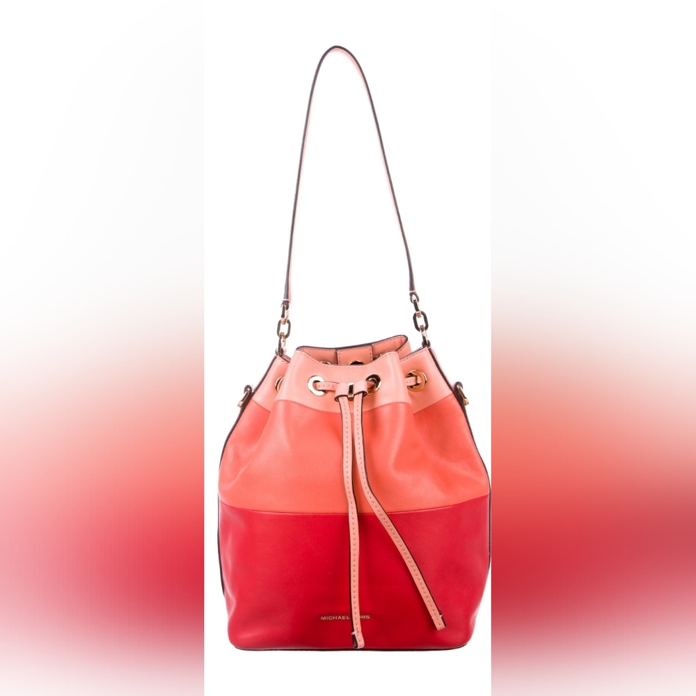 MICHAEL Kors MK Large Dottie Red Pink Leather Drawstring Bucket Crossbody Bag